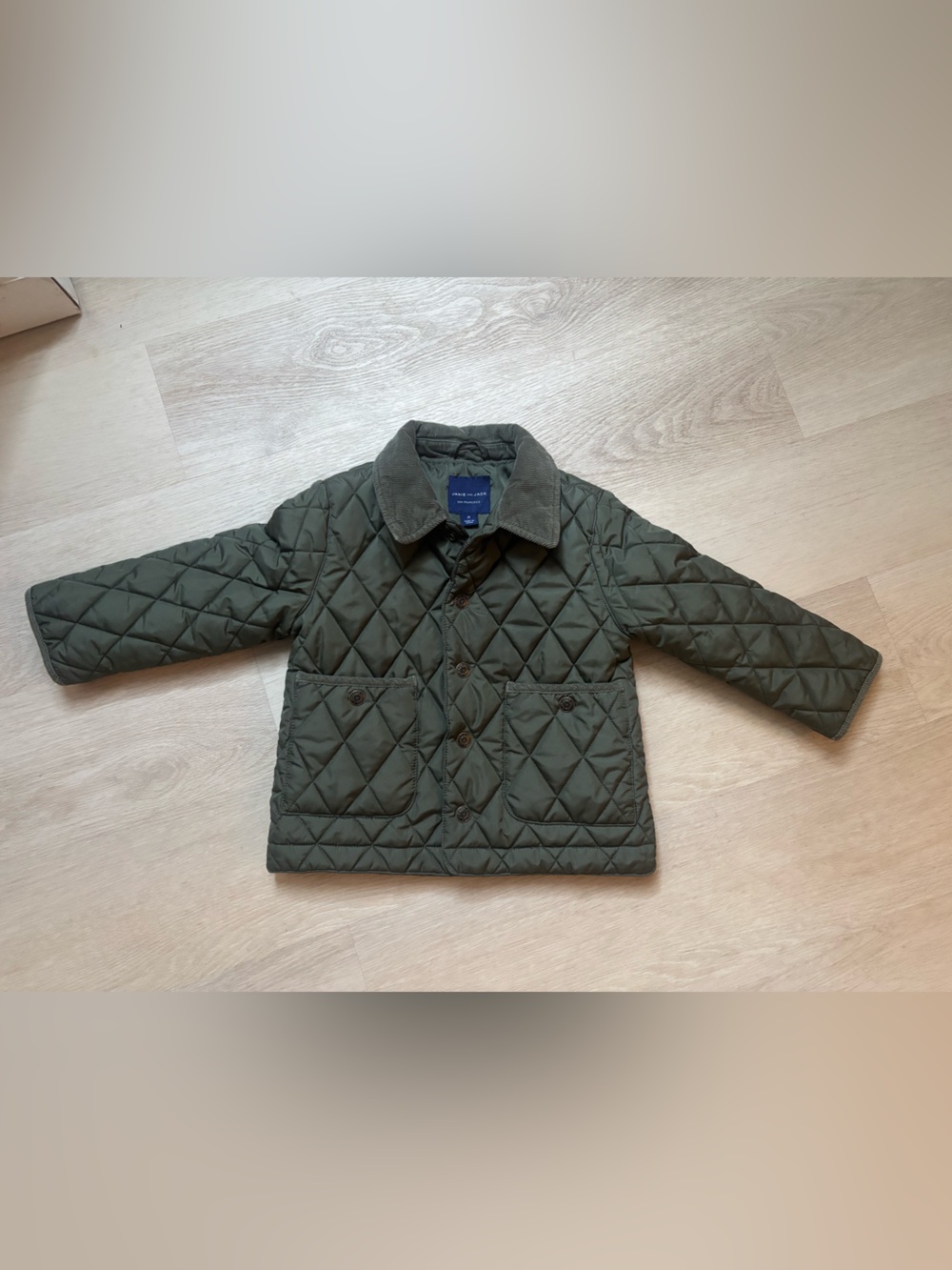 Janie and Jack Quilted Olive Green Puffer Jacket with Corduroy Collar